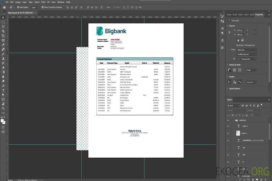 Modèle de relevé bancaire Estonie Bigbank, format Word et PDF template Modèle de relevé bancaire Estonie Bigbank, format Word et PDF template